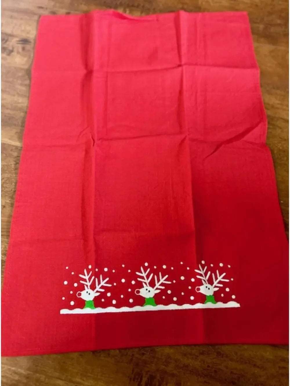Red Christmas Reindeer Print Cotton Napkins - Set of 4